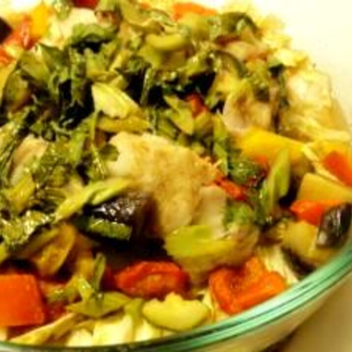 簡単!野菜たっぷり♪白身魚のレンジ蒸し